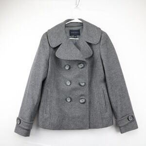 Y2K Banana Republic Pea coat Jacket Women Large Gray Wool Blend Winter Classic